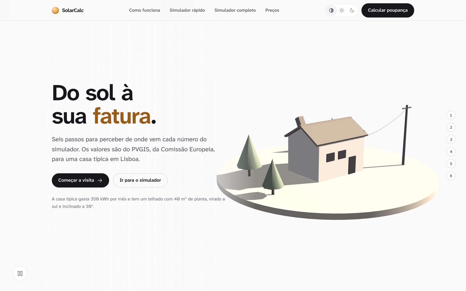 SolarCalc home page with a 3D house